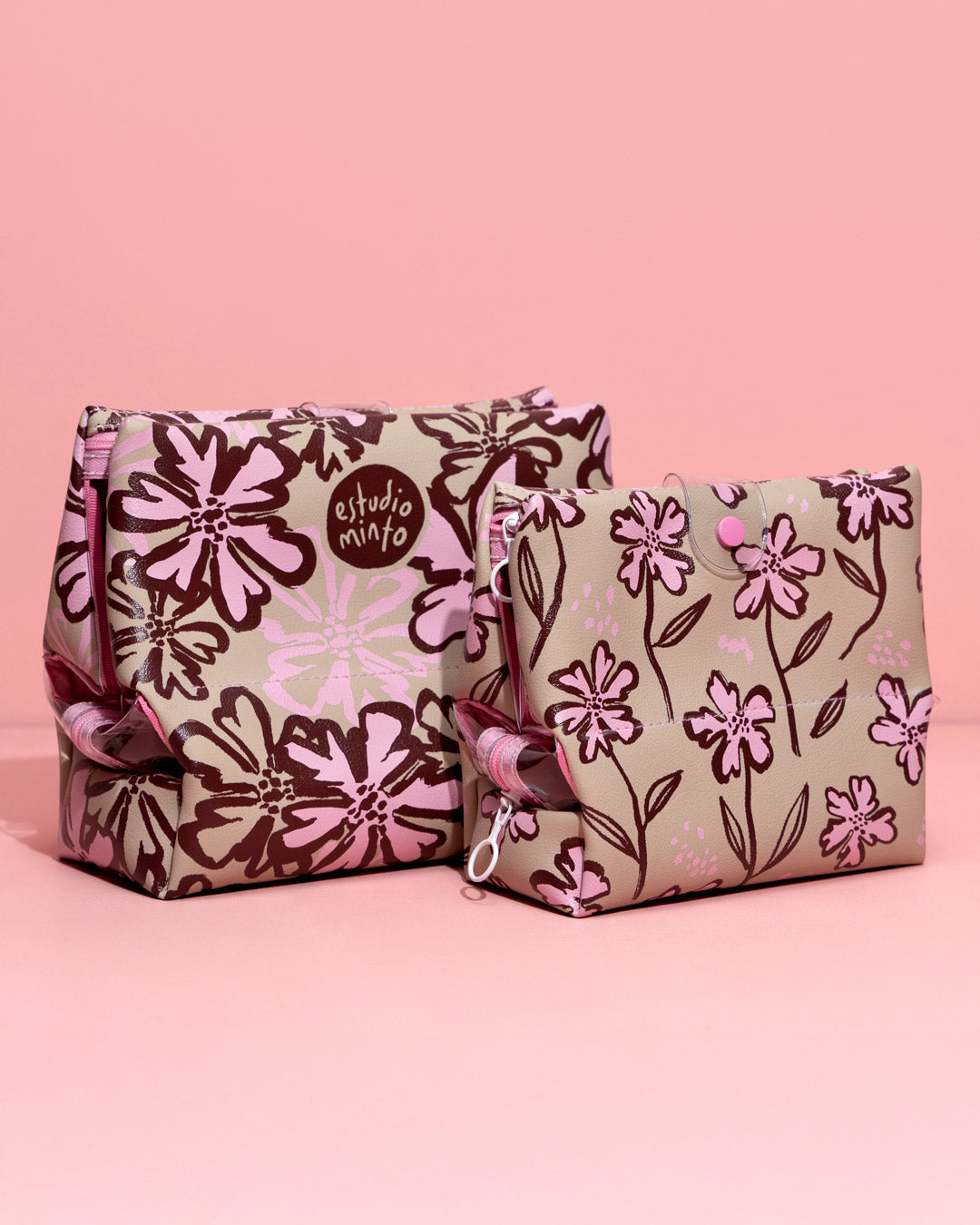 Cosmetiquera Trifonsi Flore Taupe Rosa